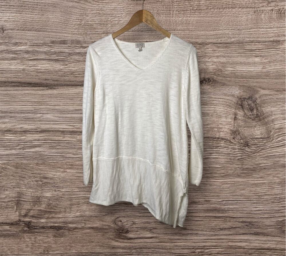 Lori Goldstein LOGO Off White Cotton Asymmetrical Sweater Women's Size Small